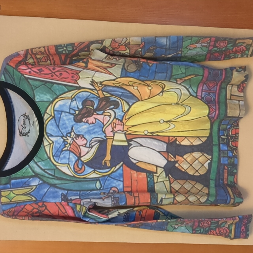 Great Looking Beauty And The Beast Stained Glass Themed Disney Long Sleeve Shirt